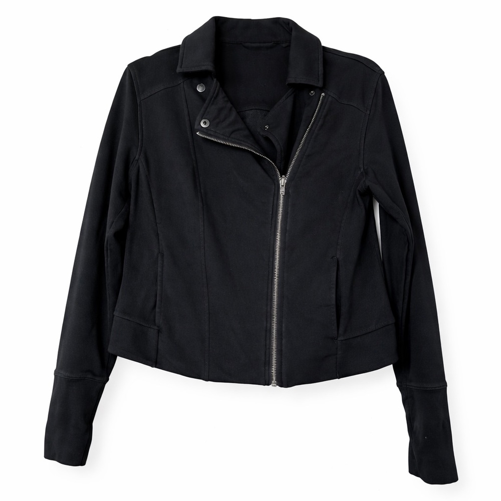 H by Halston Black Stretch Moto Jacket Asymmetric Zip